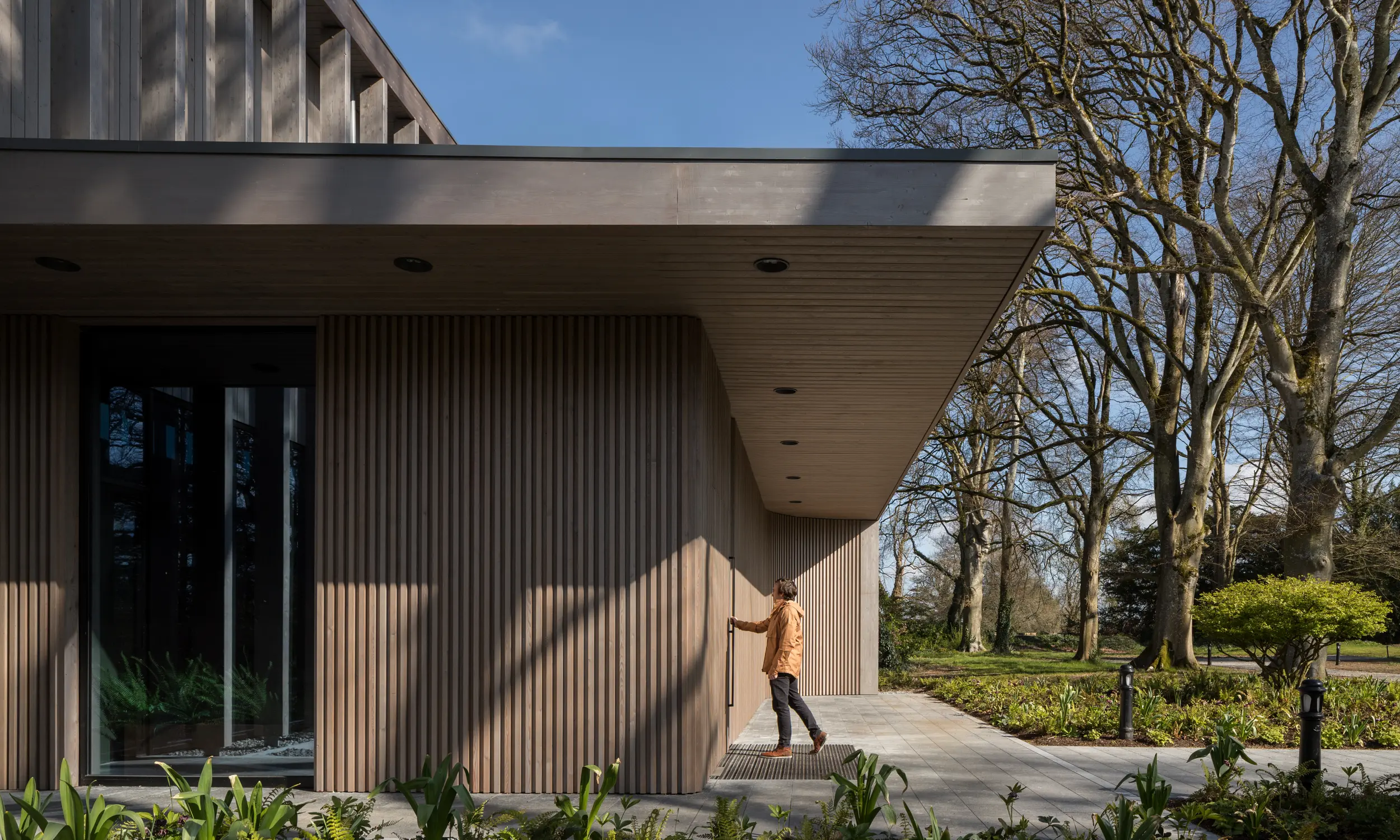 Pre-weathered timber cladding Adare Manor Padel Club close-up
