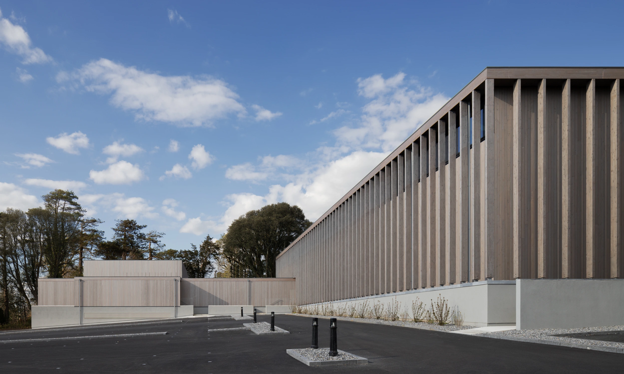 Pre-weathered timber cladding Adare Manor Padel Club elevation