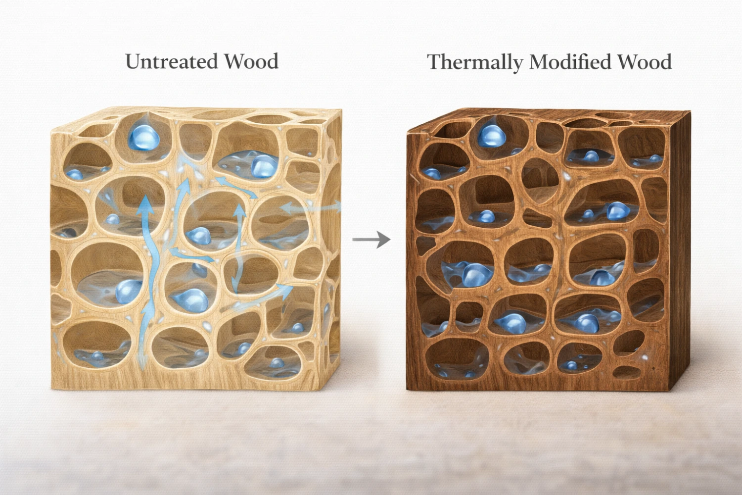 a visual of untreated wood versus thermowood