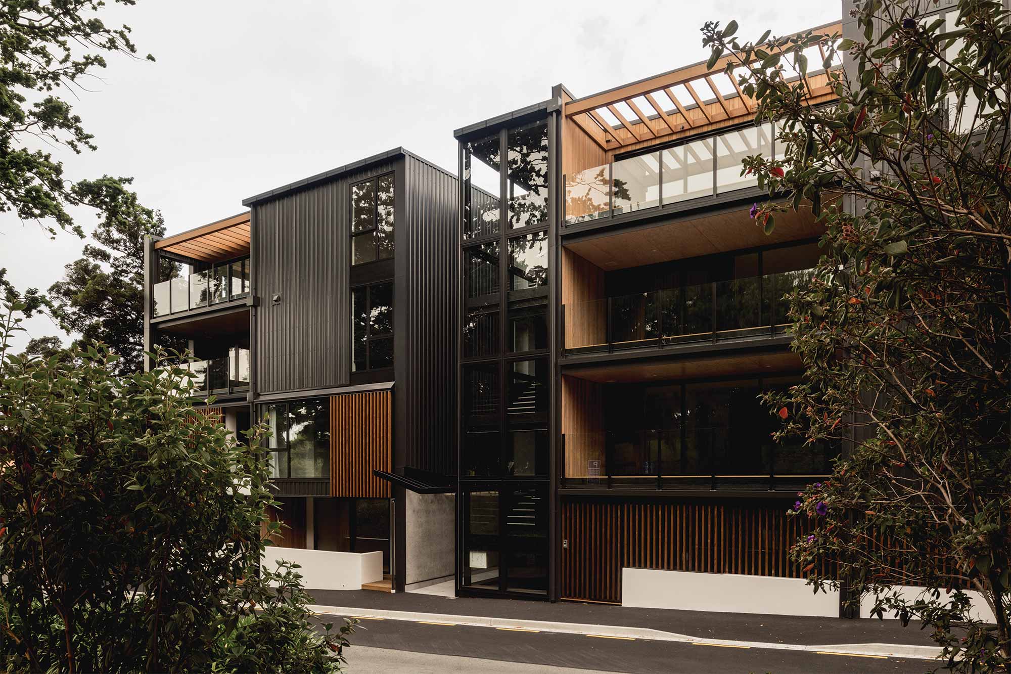 apartment block with ABODO timber screening