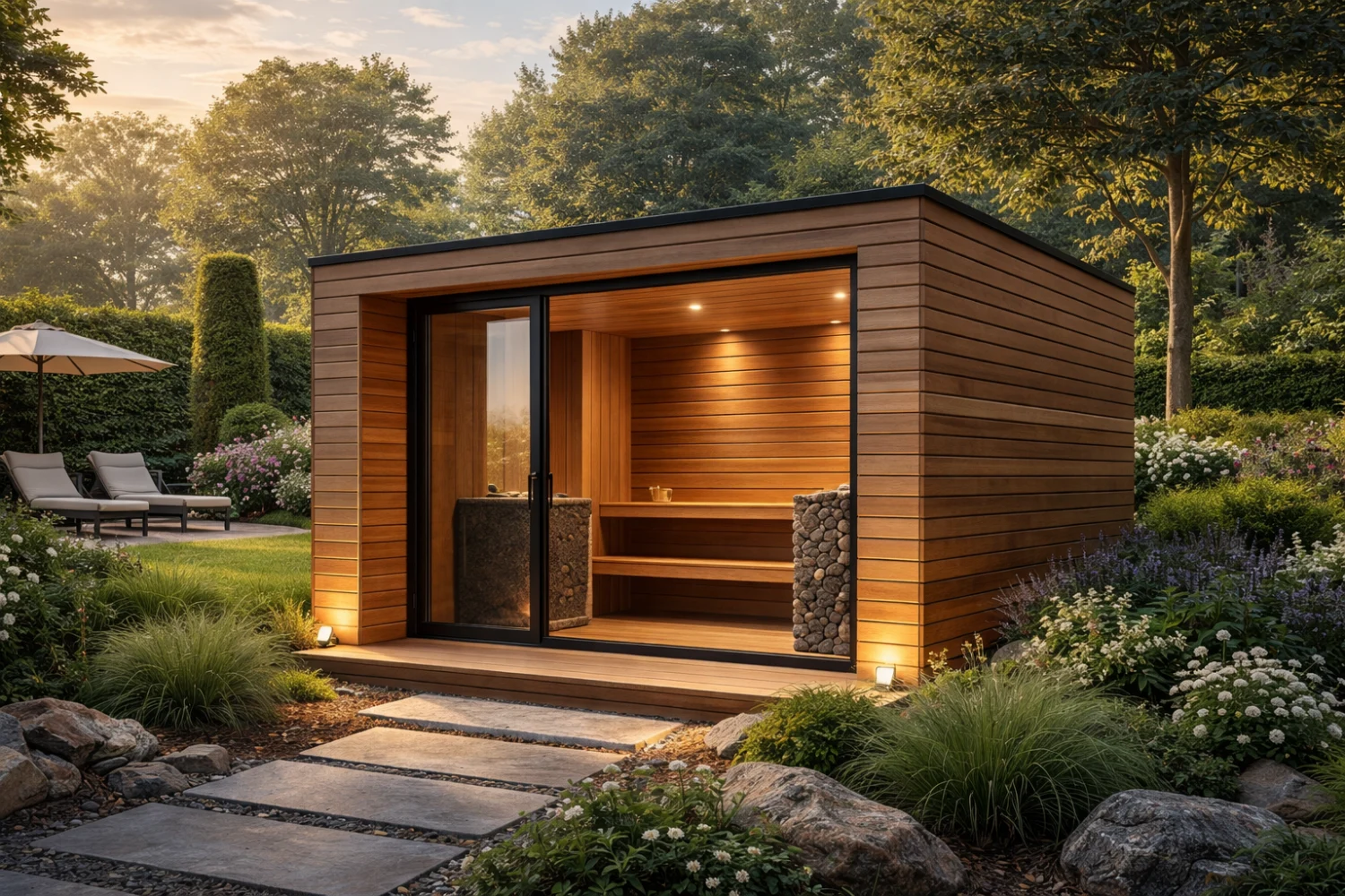 avara wood used inside and out on a beautiful sauna