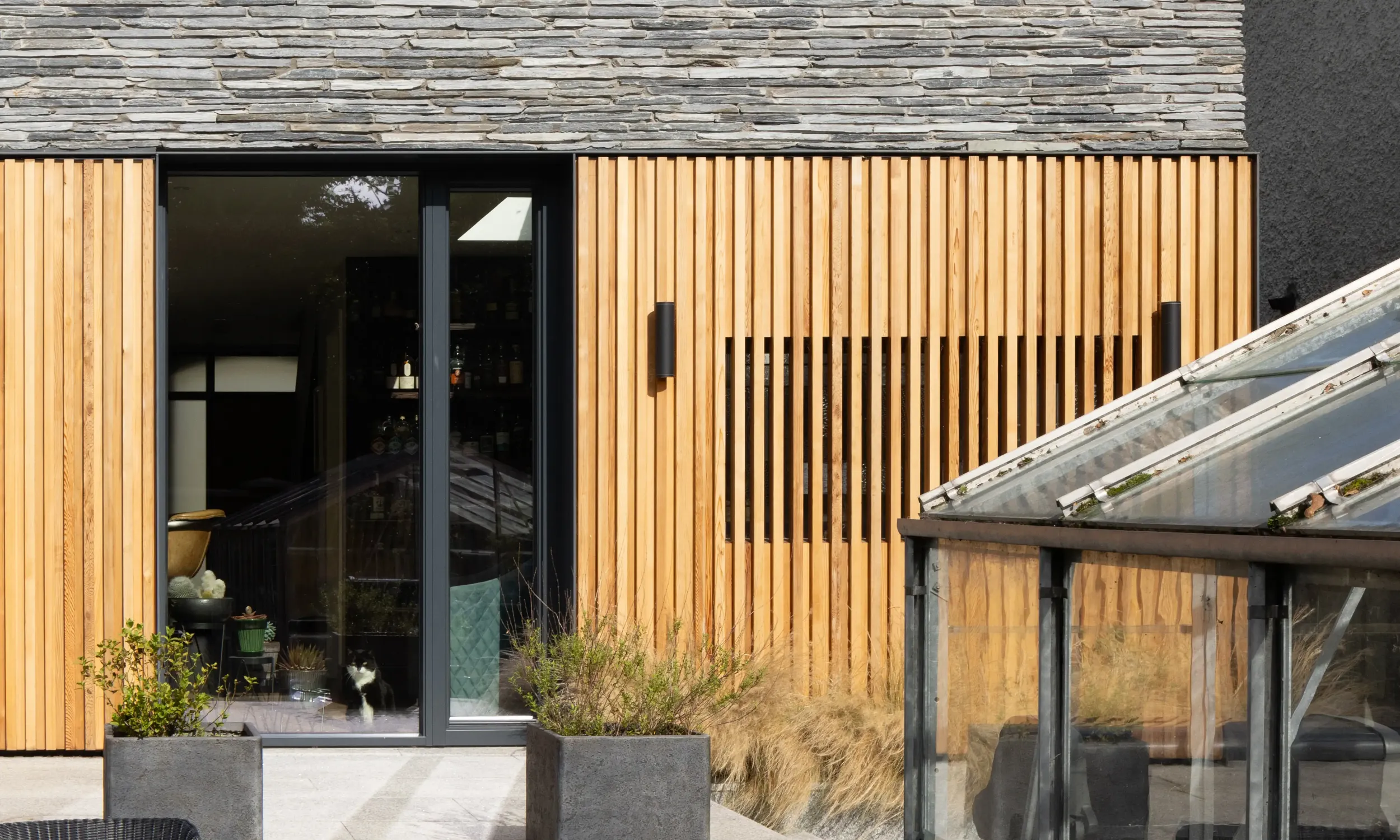 Western Red Cedar cladding Dollymount house battens detail close up